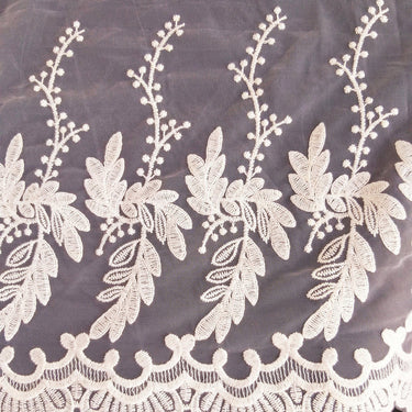 White Net Trim With Beautiful Floral Embroidery, Approx. 10.5 Inches wide, Lace Trim